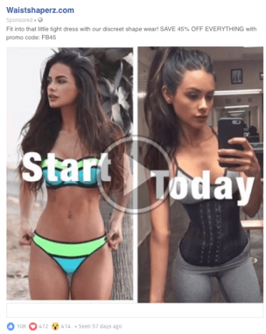 A woman in a bikini. That same woman wearing a corset.